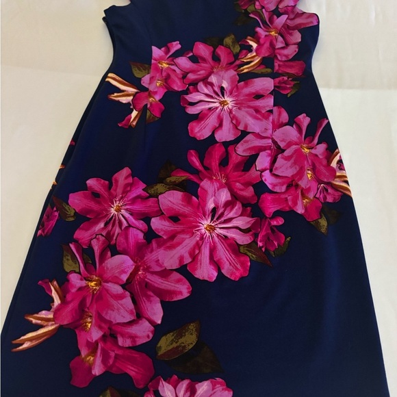 Blue Sheath Cocktail Dress with Pink Floral - Picture 5 of 6